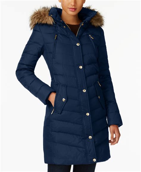 michael kors down coat with faux fur trimmed hood|michael michael kors hooded faux fur trim down puffer coat.